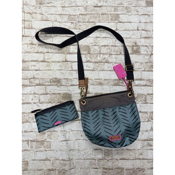 Fossil Crossbody Bag Purse Bucket Keely Coated Teal Brown Pink Multicolor Wallet - Picture 1 of 14